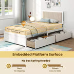 Twin Size Platform Bed Frame with 2 Storage Drawers and Upholstered Headboard