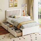 Twin Size Platform Bed Frame with 2 Storage Drawers and Upholstered Headboard