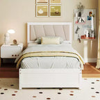 Twin Size Platform Bed Frame with 2 Storage Drawers and Upholstered Headboard