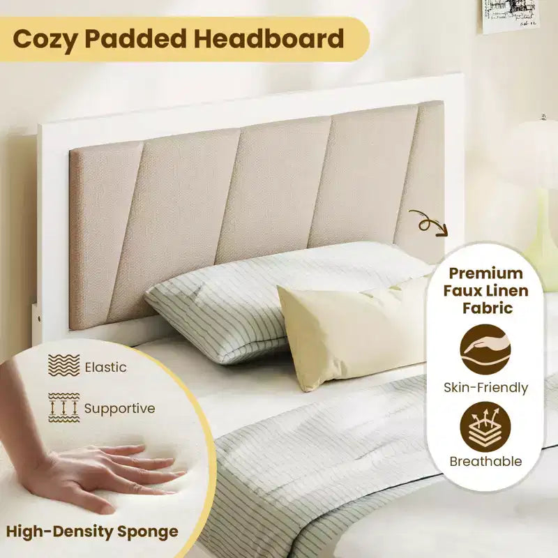 Twin Size Platform Bed Frame with 2 Storage Drawers and Upholstered Headboard