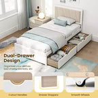Twin Size Platform Bed Frame with 2 Storage Drawers and Upholstered Headboard