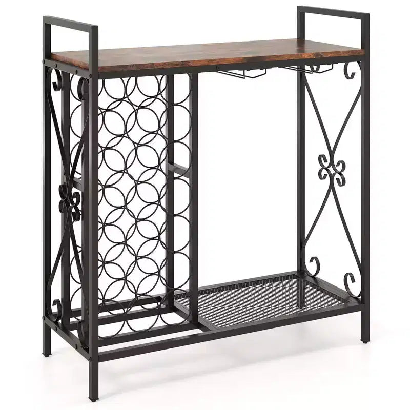 21 Bottle Wine Rack with Storage Shelf, Glass Holder and Metal Frame