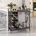 21 Bottle Wine Rack with Storage Shelf, Glass Holder and Metal Frame