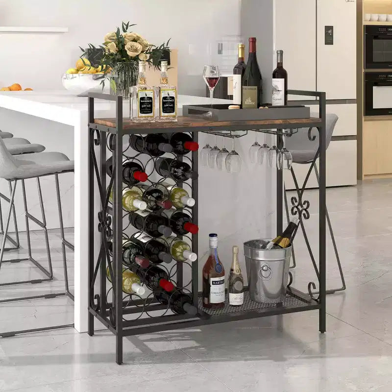 21 Bottle Wine Rack with Storage Shelf, Glass Holder and Metal Frame