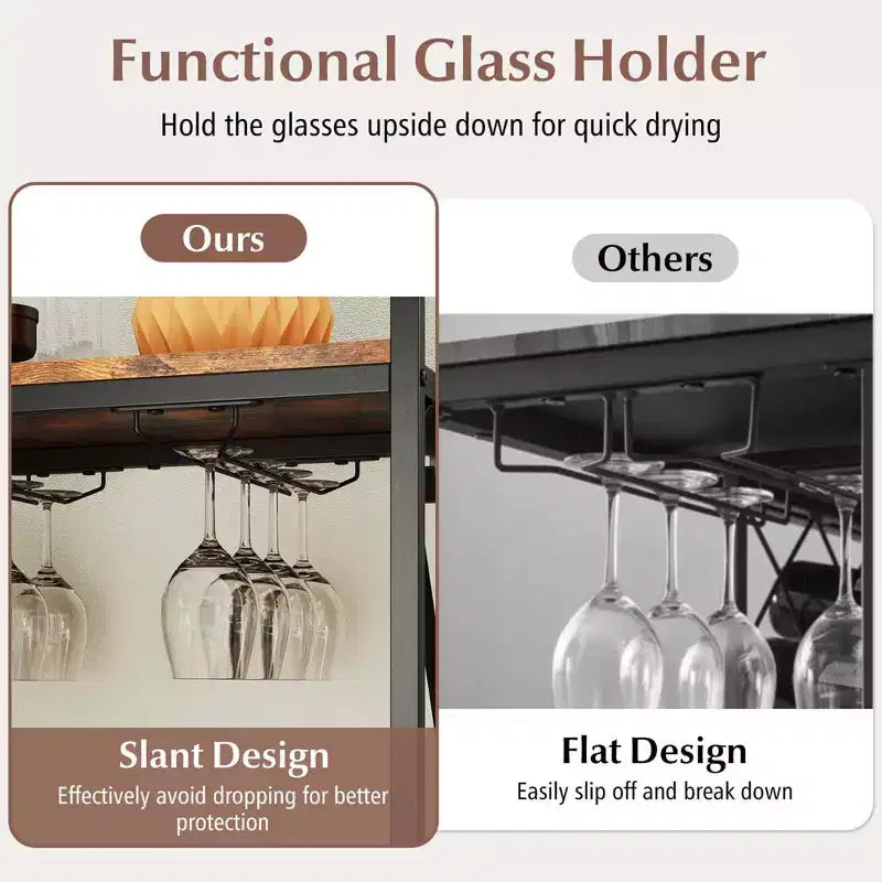 21 Bottle Wine Rack with Storage Shelf, Glass Holder and Metal Frame