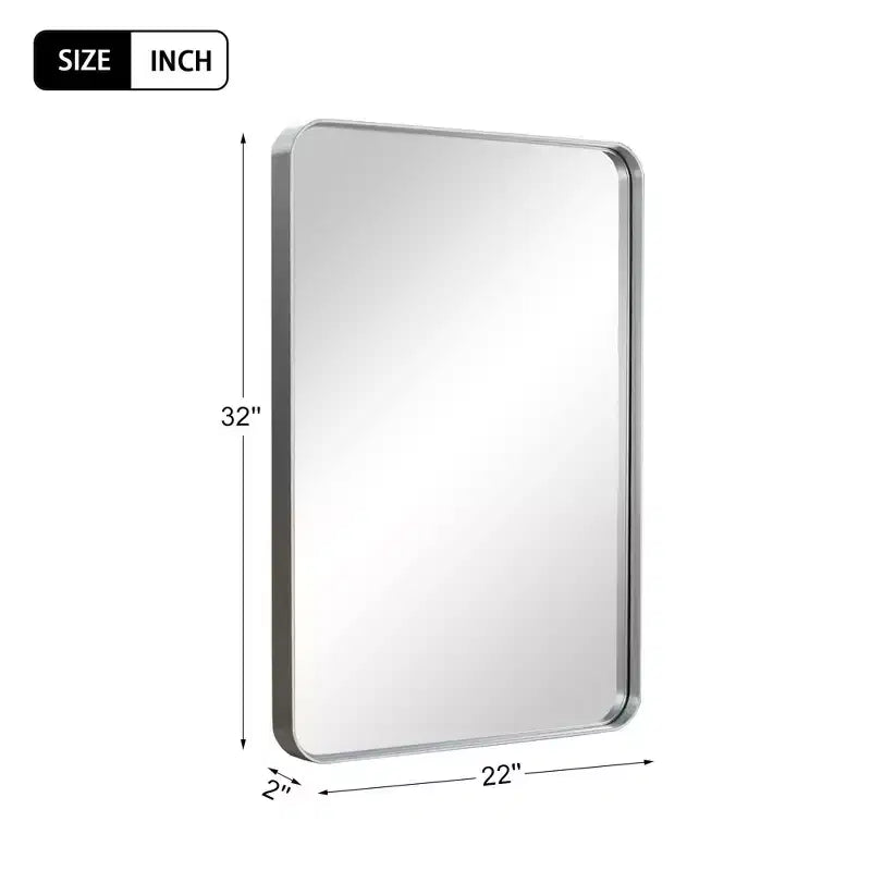 32x22 Rectangle Wall Mirror with Metal Frame, Silver