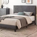 Queen Size Upholstered Platform Bed Frame with Wood Slat Support, Black