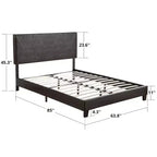 Queen Size Upholstered Platform Bed Frame with Wood Slat Support, Black