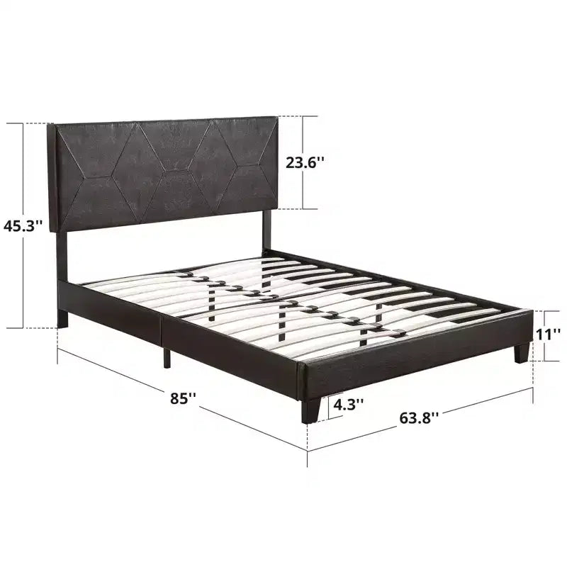 Queen Size Upholstered Platform Bed Frame with Wood Slat Support, Black