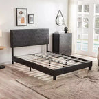 Queen Size Upholstered Platform Bed Frame with Wood Slat Support, Black
