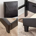 Queen Size Upholstered Platform Bed Frame with Wood Slat Support, Black