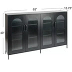 Metal Sideboard Cabinet with Glass Panel Doors, Black