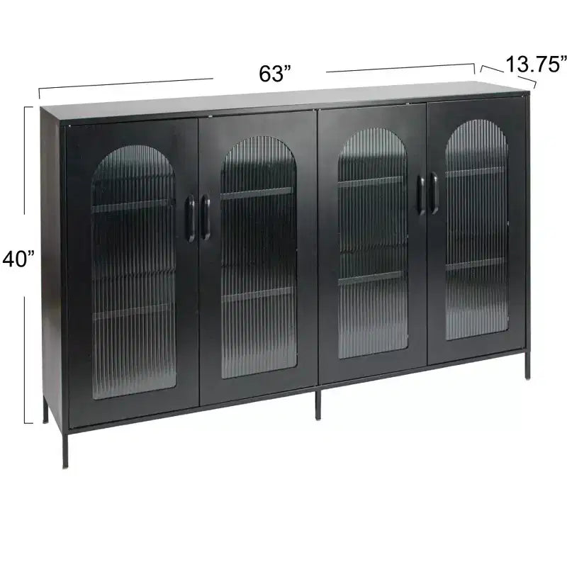 Metal Sideboard Cabinet with Glass Panel Doors, Black