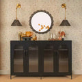 Metal Sideboard Cabinet with Glass Panel Doors, Black