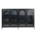 Metal Sideboard Cabinet with Glass Panel Doors, Black