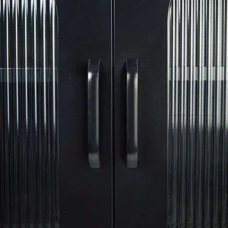Metal Sideboard Cabinet with Glass Panel Doors, Black