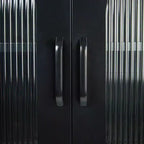 Metal Sideboard Cabinet with Glass Panel Doors, Black