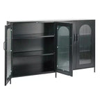 Metal Sideboard Cabinet with Glass Panel Doors, Black