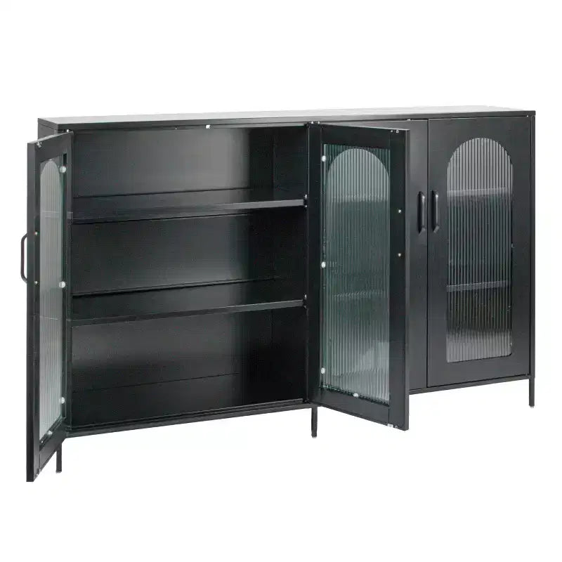 Metal Sideboard Cabinet with Glass Panel Doors, Black