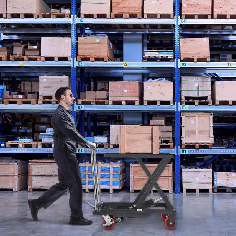 Hydraulic Lift Table Cart, 500 lbs Capacity, 28.5" Lifting Height, Manual Single Scissor Lift with 4 Wheels and Non-Slip Pad