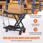 Hydraulic Lift Table Cart, 500 lbs Capacity, 28.5" Lifting Height, Manual Single Scissor Lift with 4 Wheels and Non-Slip Pad
