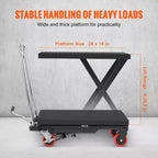 Hydraulic Lift Table Cart, 500 lbs Capacity, 28.5" Lifting Height, Manual Single Scissor Lift with 4 Wheels and Non-Slip Pad