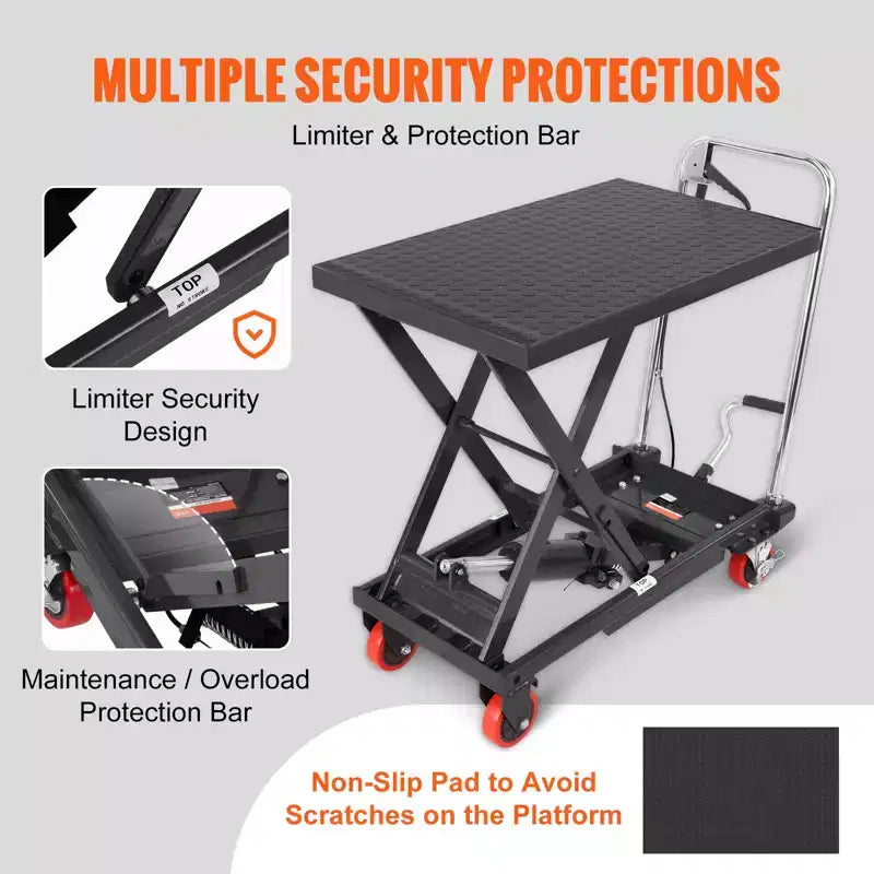 Hydraulic Lift Table Cart, 500 lbs Capacity, 28.5" Lifting Height, Manual Single Scissor Lift with 4 Wheels and Non-Slip Pad