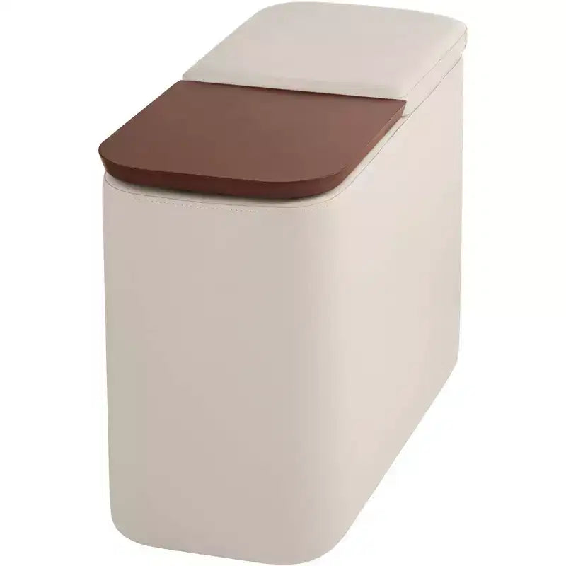 Mid-Century Modern Faux Leather Console Table with Storage and Drink Holders – Taupe