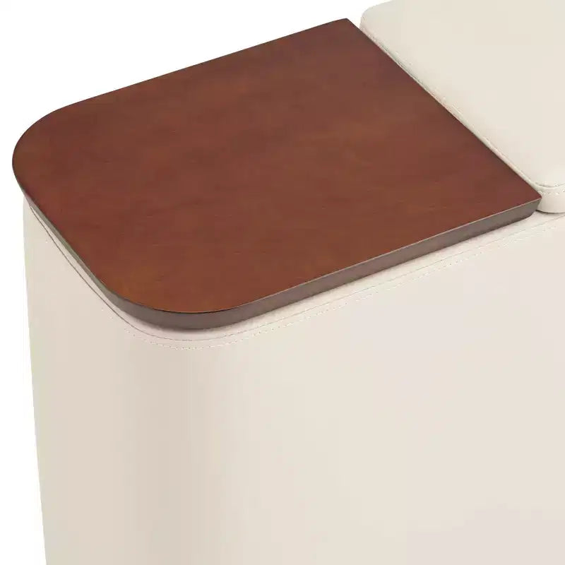 Mid-Century Modern Faux Leather Console Table with Storage and Drink Holders – Taupe