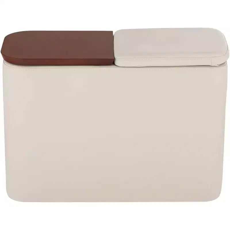 Mid-Century Modern Faux Leather Console Table with Storage and Drink Holders – Taupe