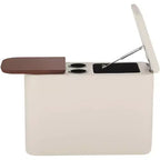 Mid-Century Modern Faux Leather Console Table with Storage and Drink Holders – Taupe
