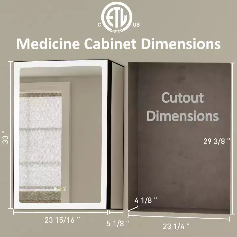 LED Medicine Cabinet with Mirror – Recessed or Wall Mounted, Dimmable, 3-Color Light, Anti-Fog, Adjustable Shelves, Black