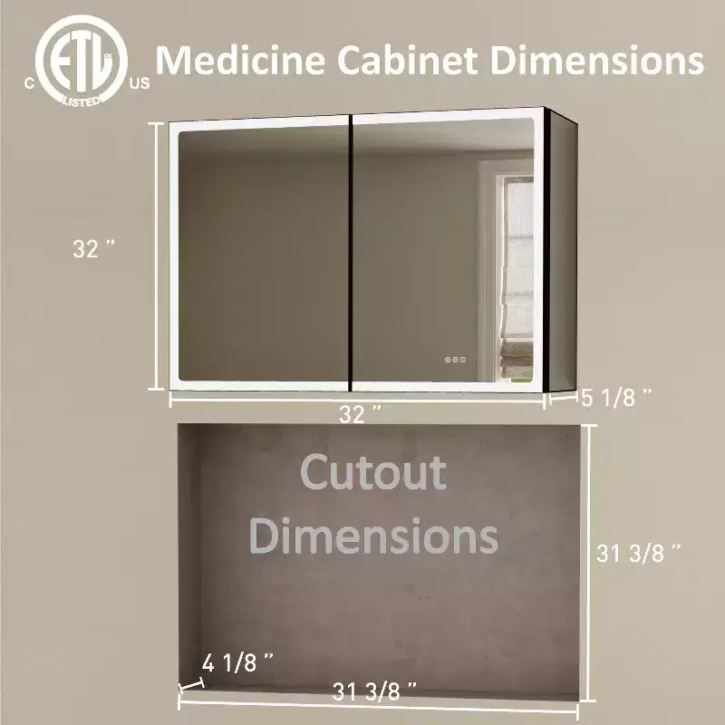 LED Medicine Cabinet with Mirror – Recessed or Wall Mounted, Dimmable, 3-Color Light, Anti-Fog, Adjustable Shelves, Black