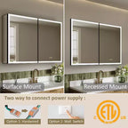 LED Medicine Cabinet with Mirror – Recessed or Wall Mounted, Dimmable, 3-Color Light, Anti-Fog, Adjustable Shelves, Black