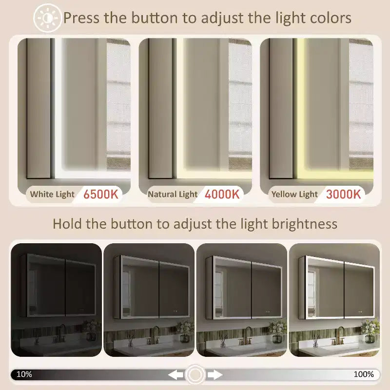 LED Medicine Cabinet with Mirror – Recessed or Wall Mounted, Dimmable, 3-Color Light, Anti-Fog, Adjustable Shelves, Black
