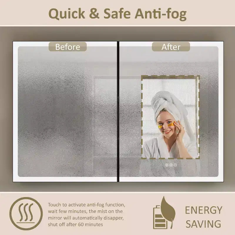 LED Medicine Cabinet with Mirror – Recessed or Wall Mounted, Dimmable, 3-Color Light, Anti-Fog, Adjustable Shelves, Black