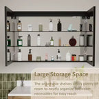 LED Medicine Cabinet with Mirror – Recessed or Wall Mounted, Dimmable, 3-Color Light, Anti-Fog, Adjustable Shelves, Black