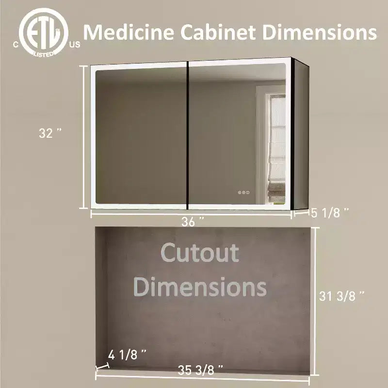 LED Medicine Cabinet with Mirror – Recessed or Wall Mounted, Dimmable, 3-Color Light, Anti-Fog, Adjustable Shelves, Black
