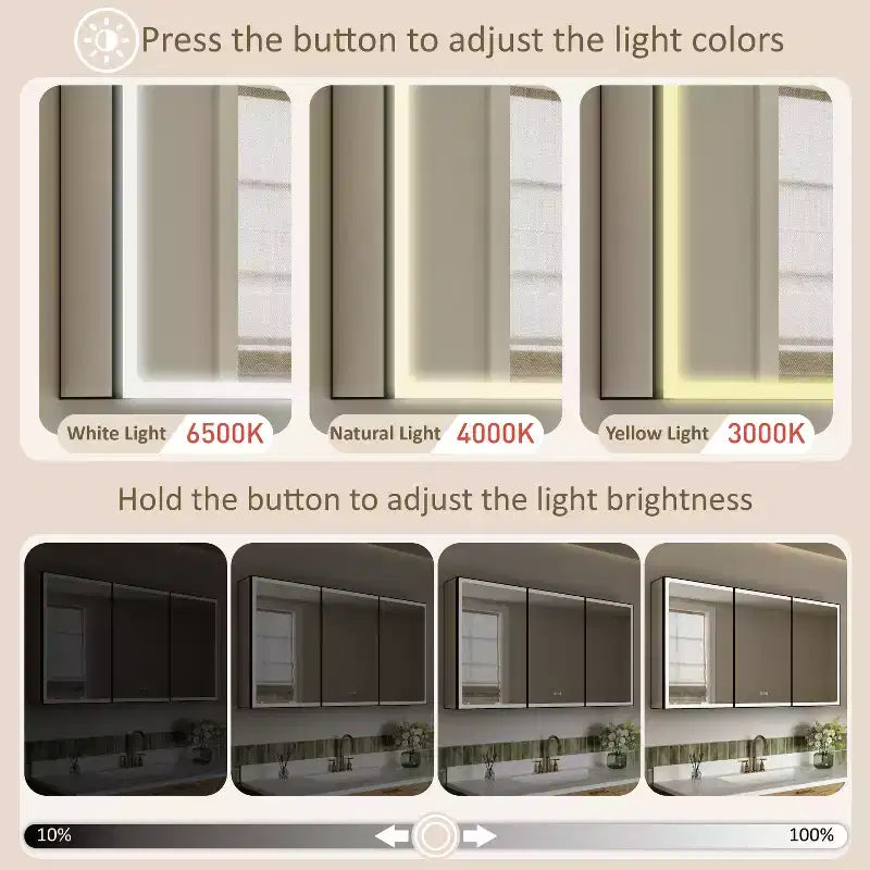 LED Medicine Cabinet with Mirror – Recessed or Wall Mounted, Dimmable, 3-Color Light, Anti-Fog, Adjustable Shelves, Black
