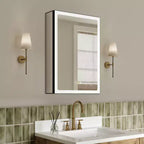 Grand LED Medicine Cabinet with Mirror, Recessed/ Wall Mounted Bathroom Cabinet, Dimmable, 3-Mode Light, Anti-Fog, Adjustable Shelves, Black