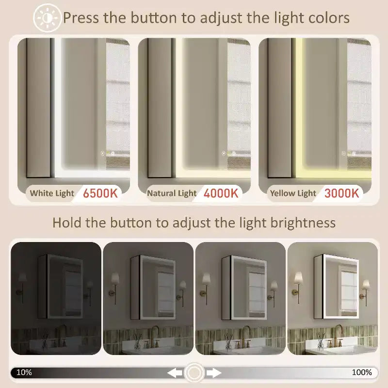 LED Medicine Cabinet with Mirror – Recessed or Wall Mounted, Dimmable, 3-Color Light, Anti-Fog, Adjustable Shelves, Black