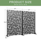 72x47x16 Inch Black Galvanized Steel Outdoor Privacy Screen, 3-Piece Set