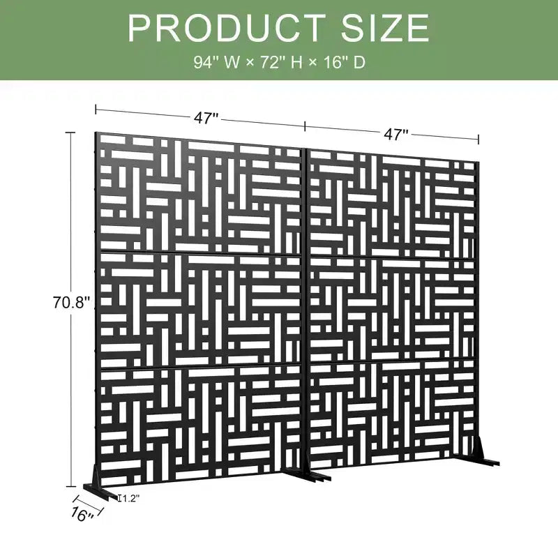 72x47x16 Inch Black Galvanized Steel Outdoor Privacy Screen, 3-Piece Set