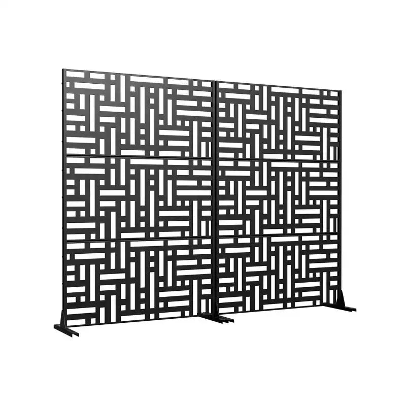 72x47x16 Inch Black Galvanized Steel Outdoor Privacy Screen, 3-Piece Set