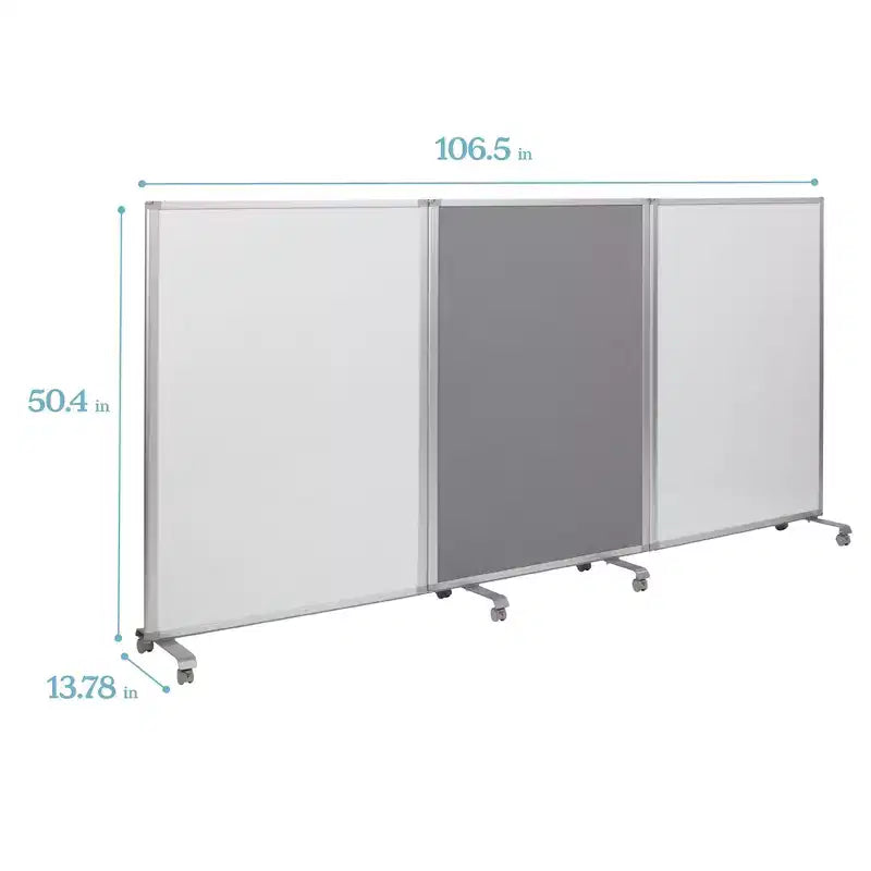 3-Panel Mobile Room Divider with Dry-Erase and Felt Panels