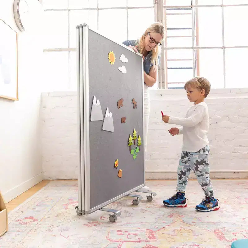 3-Panel Mobile Room Divider with Dry-Erase and Felt Panels