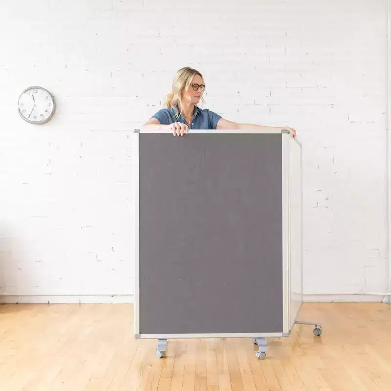 3-Panel Mobile Room Divider with Dry-Erase and Felt Panels