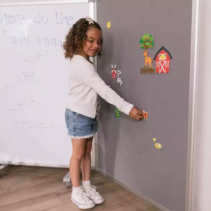 3-Panel Mobile Room Divider with Dry-Erase and Felt Panels