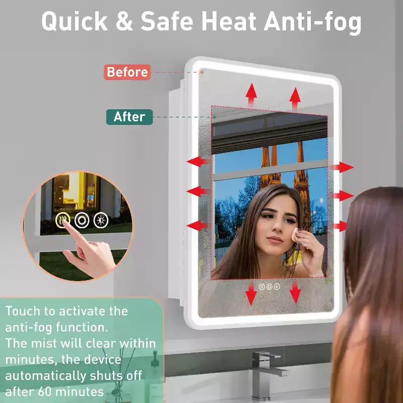 LED Medicine Cabinet with Mirror – Recessed or Wall Mounted, Dimmable 3-Mode Light, Anti-Fog, Adjustable Shelves