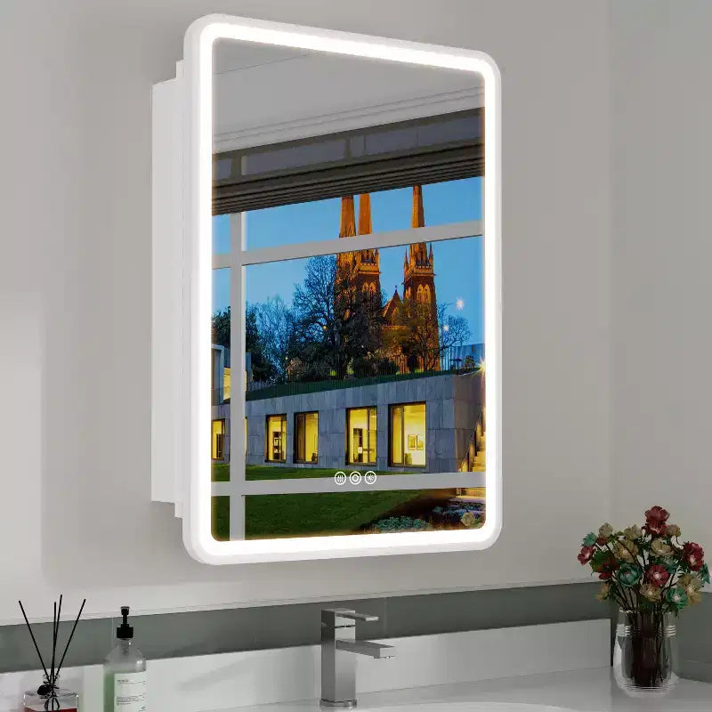 LED Medicine Cabinet with Mirror – Recessed or Wall Mounted, Dimmable 3-Mode Light, Anti-Fog, Adjustable Shelves